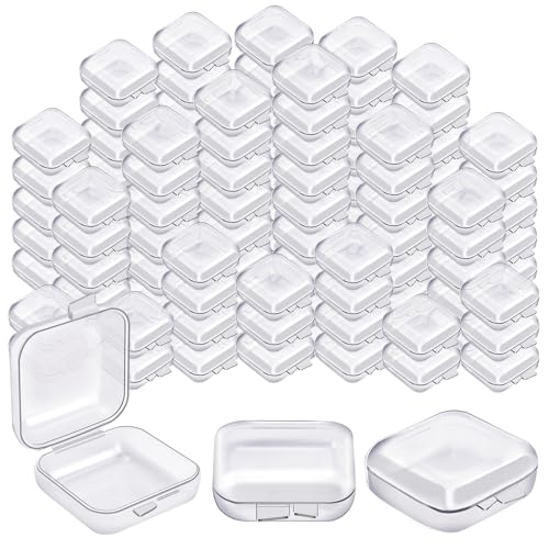 Image of 60 Pieces Small Plastic Bead Organizer Container, Mini Clear Storage Box with Hinged Lid for Beads, Ear Plugs, Eye Lash, Small Items (1.37 x 1.37 x 0.7 Inch)