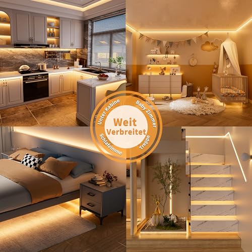 PAUTIX USB 5V COB LED Streifen mit Bewegungsmelder Warmweiß 2700K 2M 640LEDs Dimmbar CRI90+ LED Band Selbstklebend für Treppen Kinderzimmer… – Ansicht 7