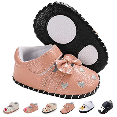 Baby Girls Boys Pu Leather Sneakers Anti-Slip Rubber Sole Cartoon Moccasins Handmade Newborn Slippers Hard Bottom Toddler First Walkers Infant Crib Shoes