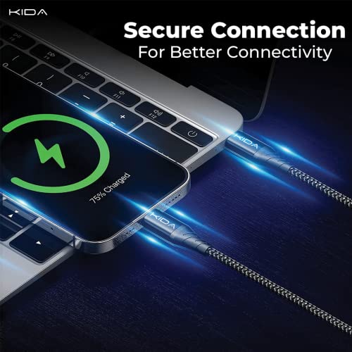Image of KIDA Type C to iPhone MFI Certified 20W Fast charging Nylon Braided USB C Cable for iPhone 14,14 Pro,14 Pro Max, IPhone 13 Series,12,12 Pro,11,11 Pro Max iPhone 12 Mini, X, 8(1M, Black)