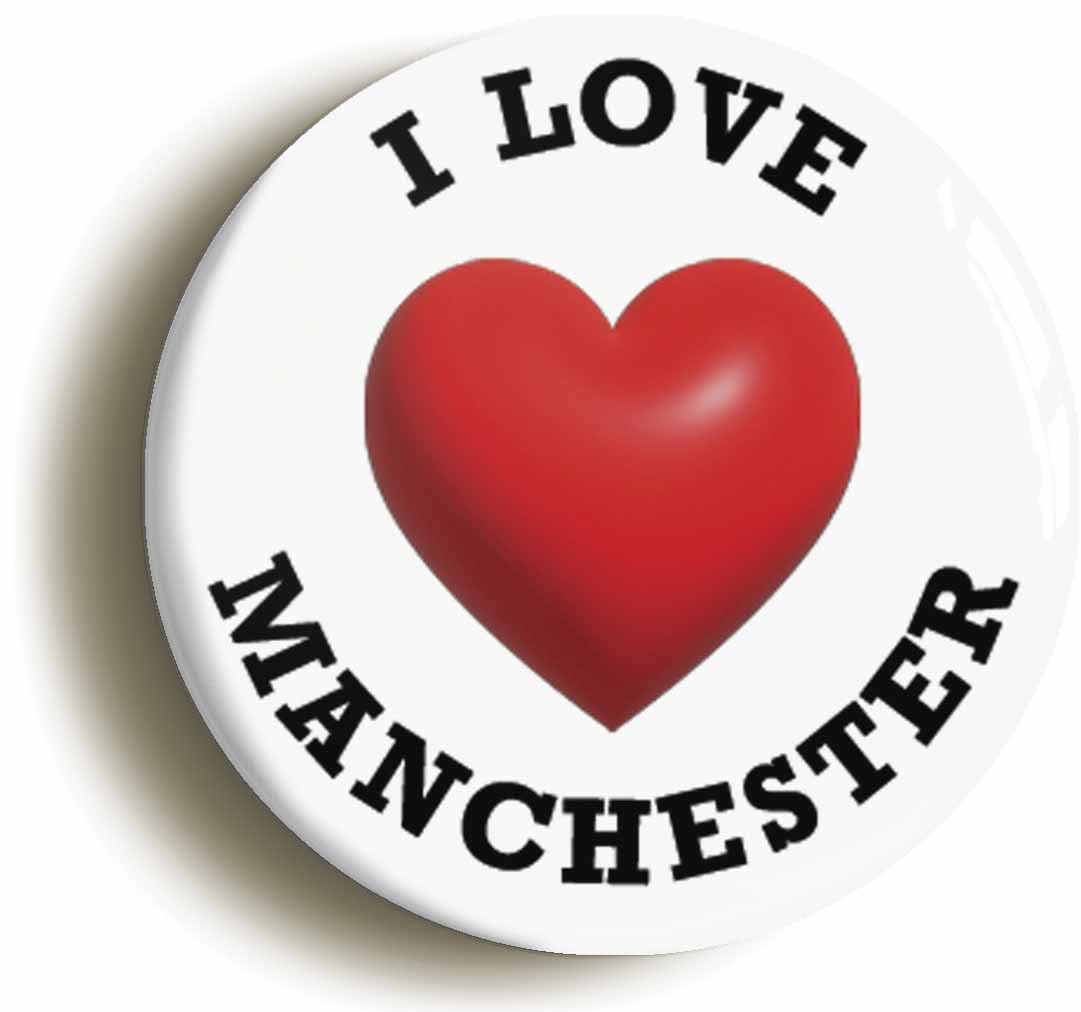 I Heart Love Manchester Location Fridge Magnet (Circular 2inch / 50mm Diameter)