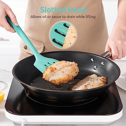 Image of U-Taste Silicone Turner Slotted Spatula, 13.6 inch Long /3.7 inch Wide, Aqua Sky