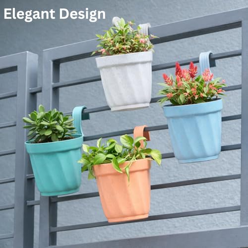 Image of Urban Upvan Designer Hanging Planter with Lock | Lightweight & Durable Flower Pot | Modern Textured Finish | for Indoor & Outdoor Plants | Set of 4