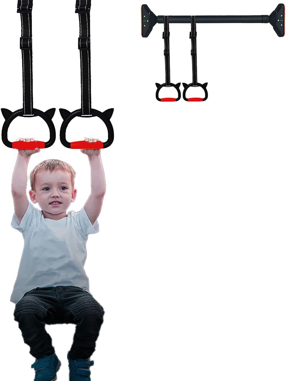 Professional Gymnastic Rings,Both for Adults and Kids,Support 440lb,Home Fitness Equipment,Indoor and Outdoor Pull-up Bar for Stretching and Height Increase (Reddark-1.5m)