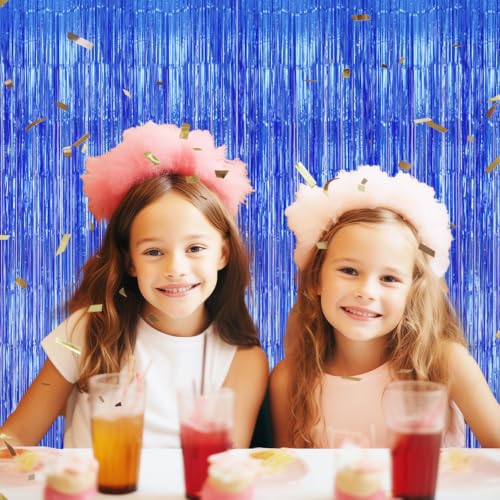 Image of DECOCKRAT 3 Pack Foil Fringe Backdrop - Royal Blue Shiny Tinsel Curtains for Party Decoration /Photo Booth Props - 3.3x8.2 FT Metallic Foil Backdrop for Birthday, Wedding, Graduation, Christmas.