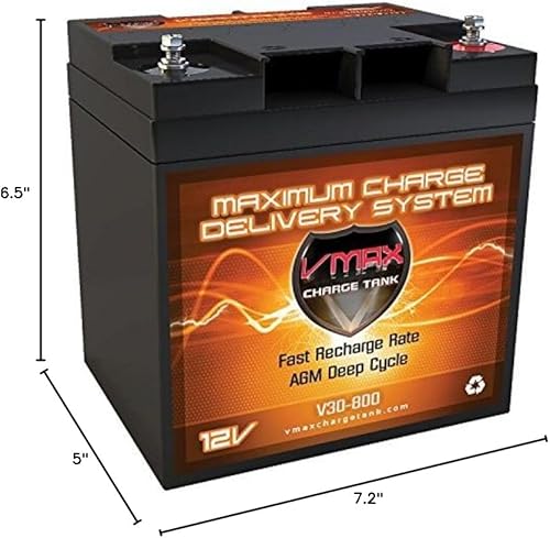 VMAX V30-800 - Batería de ciclo profundo AGM de 12 V 30 AH (6.5 pulgadas de largo x 5 de ancho x 7.2 de alto) para motores de arrastre de empuje de