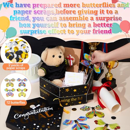 Dunzoom Graduation Gifts Flying Butterfly Surprise Gift Box 2025 Congrats Grad Explosion Box with 12 Pcs Flying Butterfly,Class of 2025 Funny Ideas for High School College Graduate Party Decoration - Thumbnail 6
