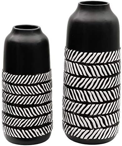 TERESA'S COLLECTIONS Modern Black Ceramic Vase, Home Décor Accents, Boho Vase for Pampas Grass, Decorative Vases for Centerpieces, Fireplace Decor, Mantel, Living Room, Table, Shelf, 10"- Set of 2