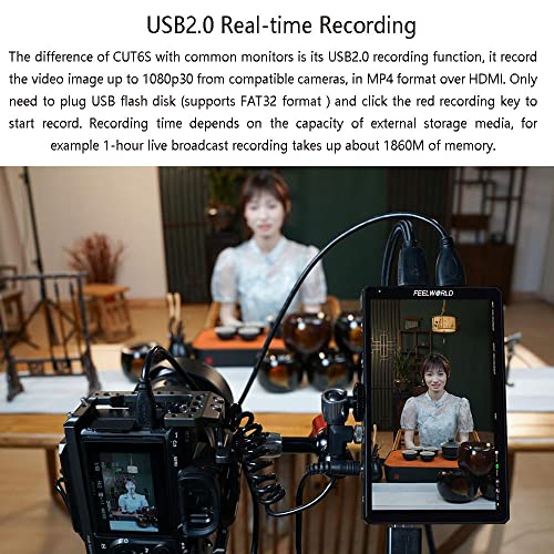 Image of FEELWORLD CUT6S Recording Monitor 6 inch with HDR 3D LUT Waveform 1920x1080 Pixels Touch Screen Monitor USB2.0 Recorder FHD IPS 4K HDMI SDI