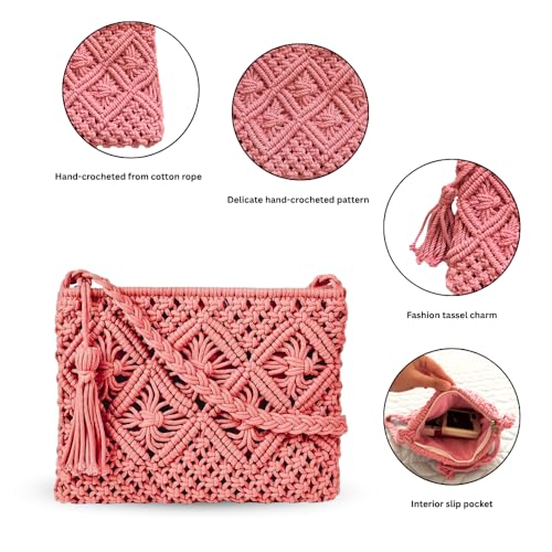 Premium Handmade Macrame Bag | Boho-Chic Cotton Crossbody Bag with Tassels | Stylish Shoulder Bag for Daily Use4