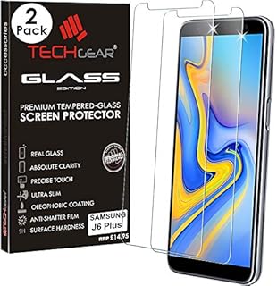 TECHGEAR [2 Pack] GLASS Edition for Samsung Galaxy J6 Plus, J6+ 2018 Genuine Tempered Glass Screen Protector Guard Cover Compatible with Samsung Galaxy J6+