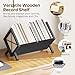 YATINEY Vinyl Record Holder, Record Storage Rack Holds 80-100 LP，Wooden and Metal Record Organizer, Quick Assembly Magazine Holder Vinyl Record Display Stand for CDs, Magazine, Albums, Black CJ06BB