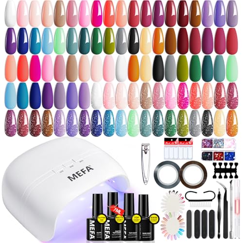 MEFA 60 Pcs Gel Nail Polish Kit with U V Light, 32 Colors Classic...