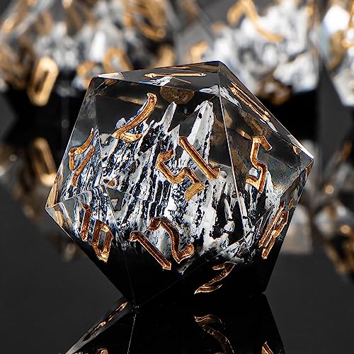 Kerwellsi Sharp Edge Resin Dnd Dice Set, Dungeons And Dragons Dice Set D&D With Box, Nature Snow Mountain Polyhedral Dice Set, Rpg Role Playing D And D Dice D20 D12 D10 D8 D6 D4 #TOP4