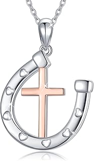 Faith Cross Horseshoe Necklace Gifts for Women Cowgirl Sterling Silver Horseshoe - Compare price