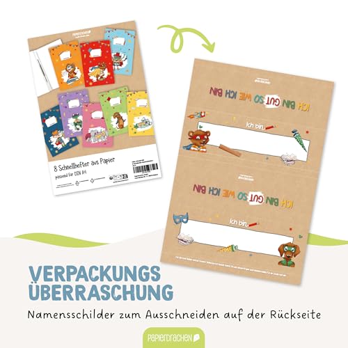 Papierdrachen 8 hochwertige Schnellhefter aus Karton für Kinder | DIN A4 | Motiv Superhelden Tiere - Schnellhefter aus 350g/m² Karton - Set Nummer 6