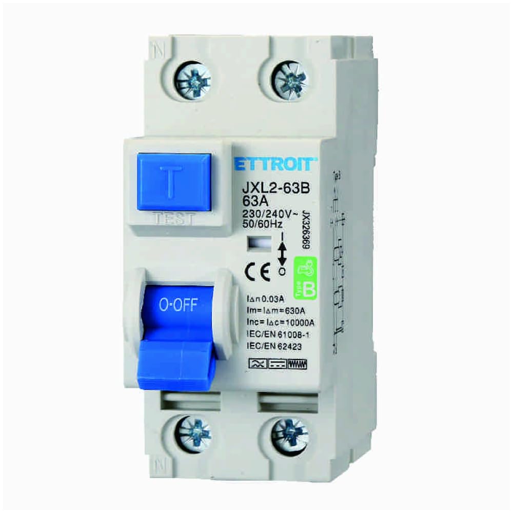 Interruttore magnetotermico differenziale puro 2P, 2 moduli, 230V AC/DC, 63A, 30mA, 6KA, curva B - Ettroit JX326369