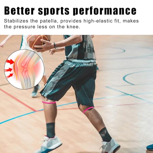 Image of 4pcs Knee Patellar Tendon Support Straps (Rose Red and Fluorescent White) | Silicone Patella Straps for Running Hiking Basketball Youth Men Women Fixed Knee Stabilization Bands Gear Accessories