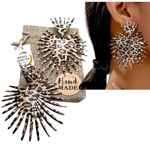Pendientes Grandes Estampado Leopardo para Mujer con Diseño Corazón Espinoso Chapado Oro 18K | Ligeros y Elegantes para Regalo | Regalos Originales, Moda 2025 (Leopardo "New")