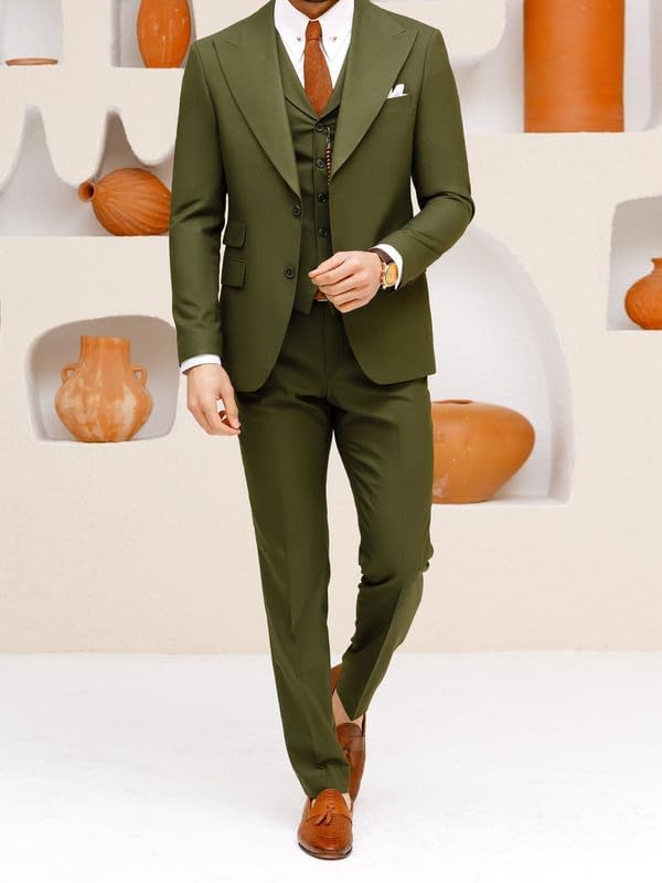 Men’s Khaki Slim-Fit 3-Piece Suit – Stylish Wedding, Business, and Party Formal Wear with Blazer, Vest & Pants2