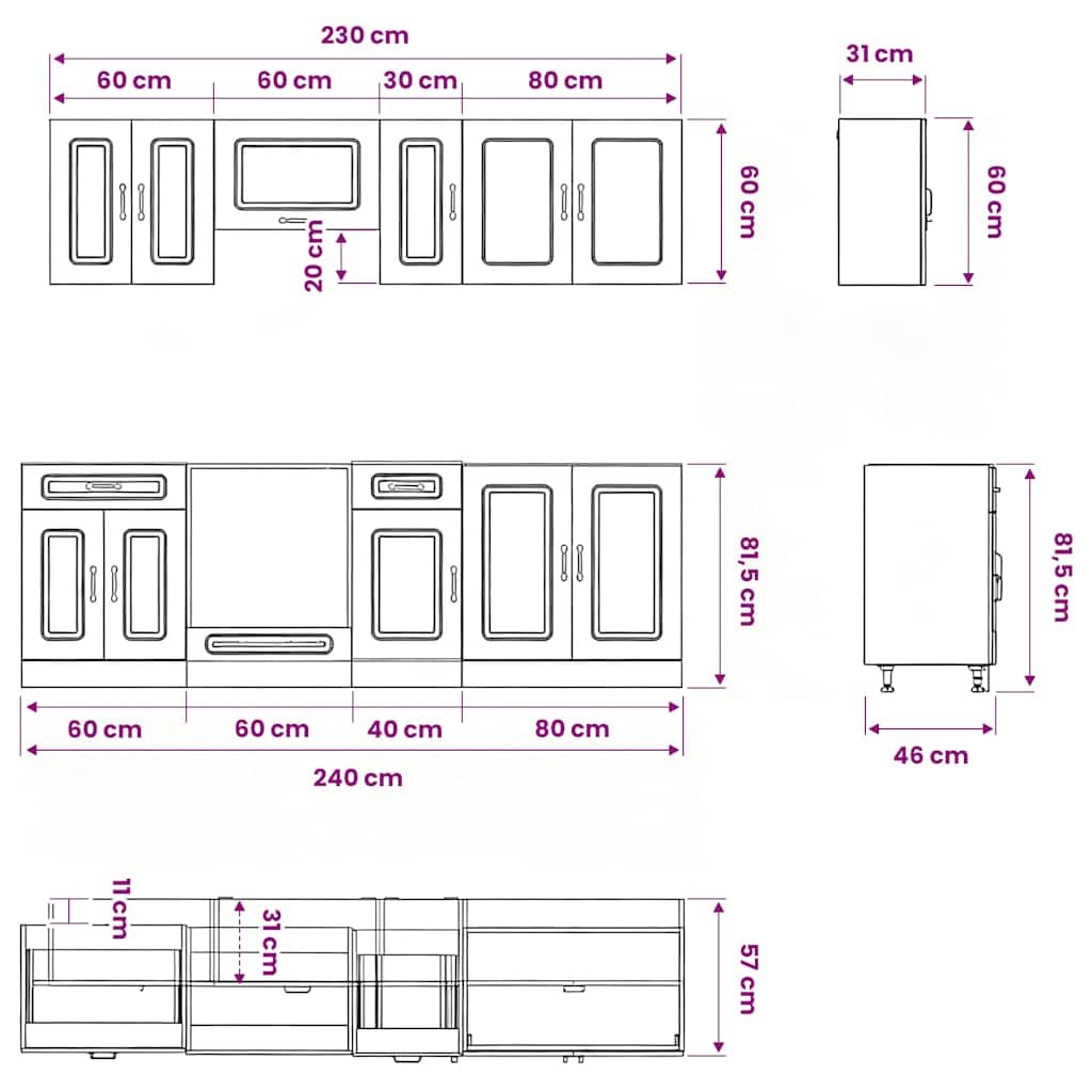 Set Mobili Cucina 8 pz Kalmar Grigio Cemento Truciolato con Ante Vetro