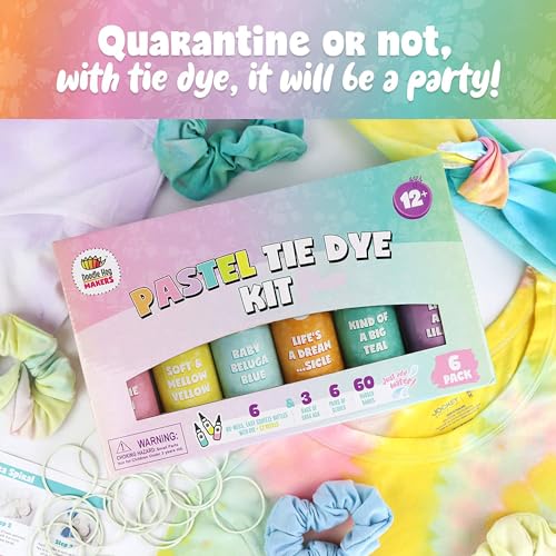 DOODLE HOG Pastel Tie Dye Kit for Large Groups, DIY Tie Dye Kit for Kids, Clothing Dye Supplies, Tie Dye Kits for Adults, 6 Full Bottles, 12 Refills Packets