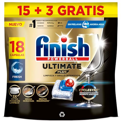 Finish Ultimate Plus, Pastillas para el Lavavajillas, Limpieza intensiva, brillo diamante y protección vajilla, 18 Pastillas