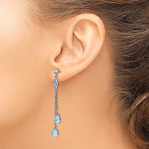 14K White Gold Blue Topaz Dangle Earrings Drop Birthstone December Fine Jewelry For Women Gifts For Her #TOP2