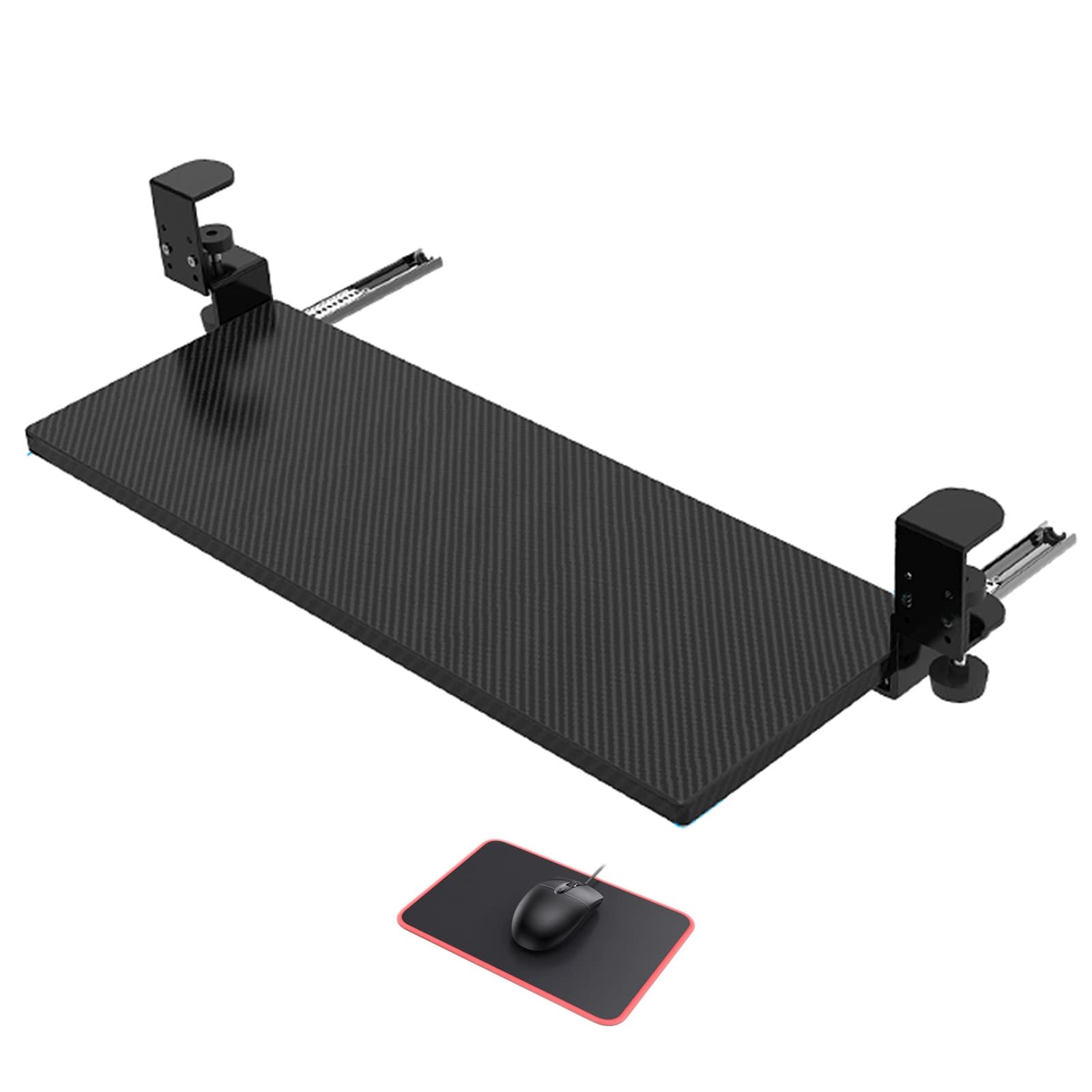 Półka Na Klawiaturę Pod Biurko Z Podkładką Pod Mysz - Wysuwana Platforma 55/64/75 X 24 Cm, Uchwyt Na Klawiaturę I Myszkę - Bezdziurkowa Półka Na Klawiaturę Z Solidnym Zaciskiem C, Biurko, Czarna, 64