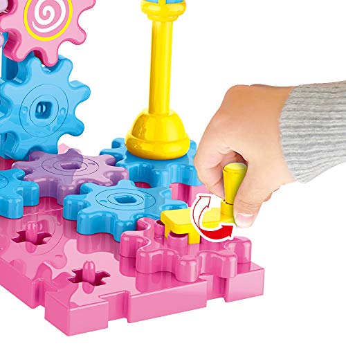 SNAEN DIY Rotating Gears Building Toy Set, Girls STEM Educational Interlocking Learning Blocks, Hand–Operated Spinning Gears Construction Play Set with Doll for Todllers Boys and Girls