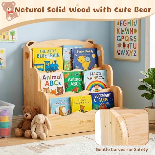 Wisreach 3 Tier Kids Bookshelf, Solid Wood Montessori Bookcase with Scalloped Design, Small Nursery & Toddler Room Storage Organizer, Baby Classroom Book Shelves, Children's Book Display Stand - Image 4