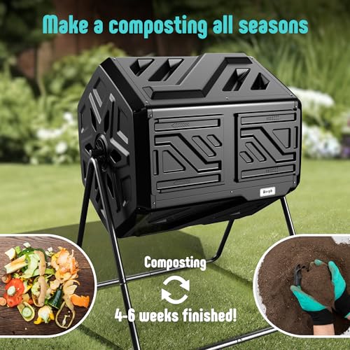Werph 43 Gallon Compost Bin with Gloves, Fast Assembly & Easy Setup Outdoor Compost Tumbler, Updated Dual Chamber Tumbling Composter for Garden, Kitchen, and Yard Waste, Black by Werph - Image 6