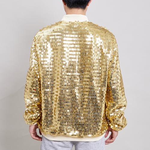 Image of YIYI Mens Jacket Bomber Sequin Sparkly Varsity Unique Glitter Jacket Male Party Shiny Outwear Coat Birthday Holiday Clothes