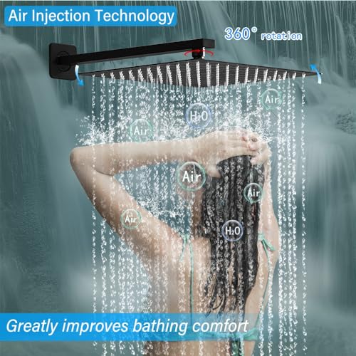 Image of Shower Faucet Set Complete, Wall Mount Shower System for Bathroom 12 Inch High-Pressure Rainfall Shower with Handheld, Rough-in Valve Body and Trim Kit, Matte Black