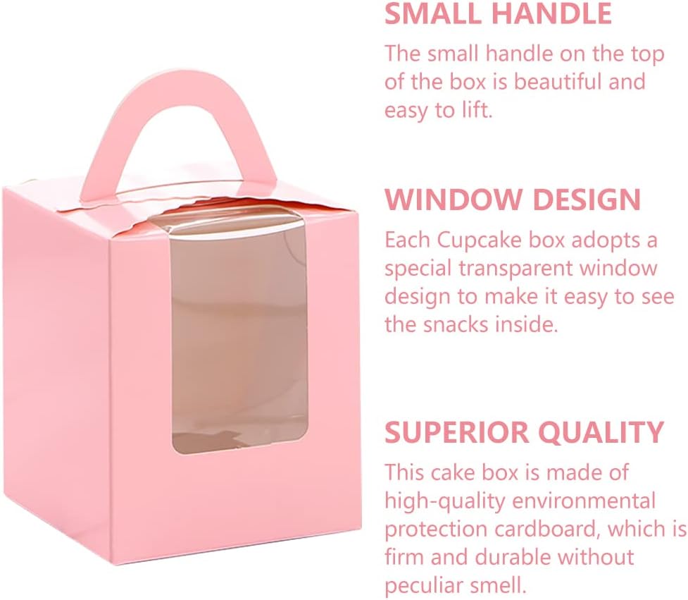 24Pcs Single Cupcake Boxes with Window Small Muffin Boxes Individual Bakery Boxes with Handles and Cardboard Inserts Cake Carrier Holder Gift Box for Wedding Birthday Party Pastry Wrapping Decoration - Image 3