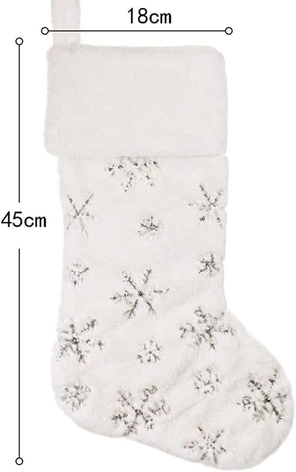 SherryDC White Plush Christmas Stockings 2 Pack, 19" Silver & Gold Snowflake Sequin Embroidered Fireplace Hanging Stockings Set for Christmas Decoration - Image 6