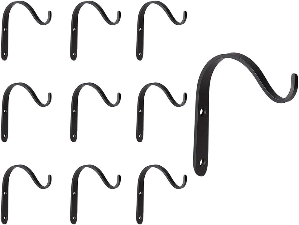 10 Pack Iron Wall Hooks, Metal Hanging Plants Bracket Decorative Curved Hooks, Heavy Duty Hook Hangers for Flower Pot, Bird Feeder, Lanterns, Wind Spinners, Decorative Plants, Screws Included