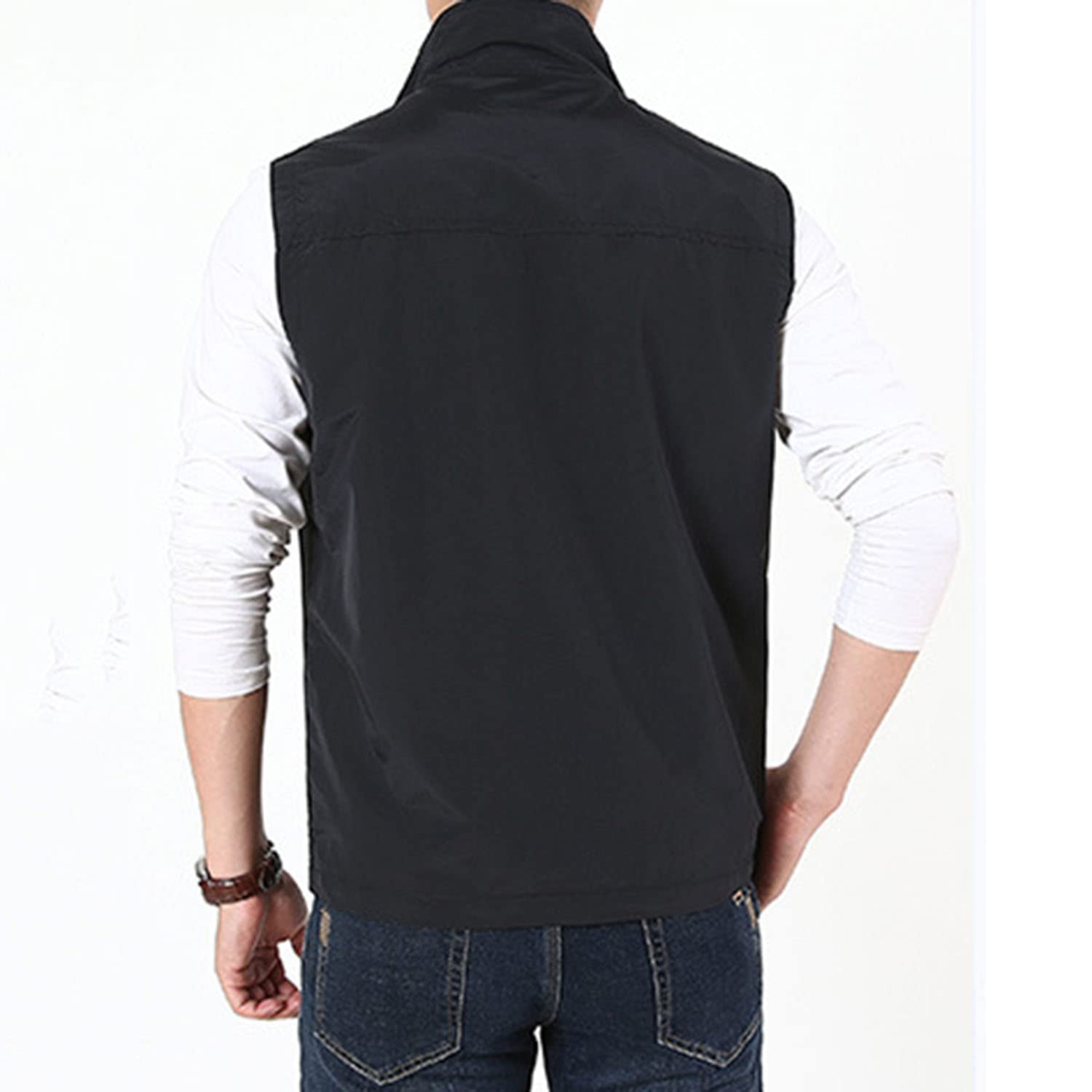 Chaleco para Hombre Chaqueta Sin Mangas con Multibolsillos Chaleco De Pesca Casual para Exteriores Chaleco De Viaje Transpirable Chaleco De Fotografía Multifuncional