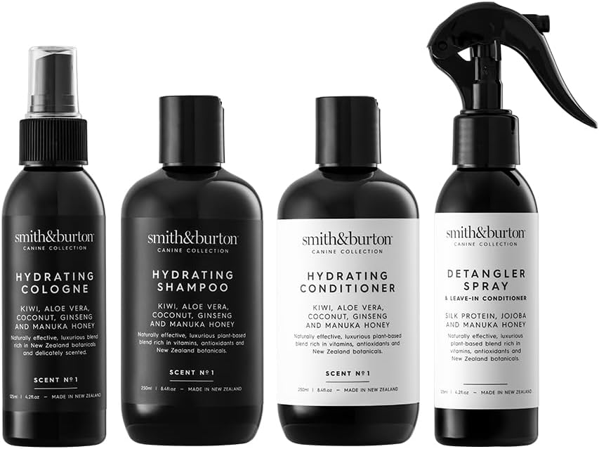 smith&burton Hydrating Luxe Set, Premium Natural Dog Shampoo, Conditioner, Cologne & Detangler Spray, Hydrate, Invigorate, Replenish Coats, Gentle & Moisturising Grooming for Dogs & Cats, 8.4 oz