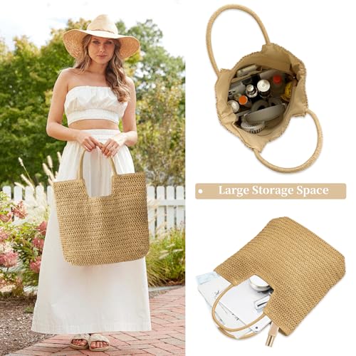 Straw Beach Bags for Women - Woven Tote Bag Large Shoulder Handbags Summer Boho Straw Purse for Vacation2