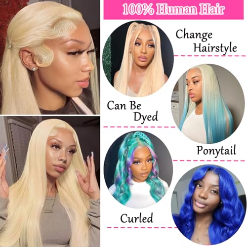 Image of LETMIEO 613 Lace Front Wig Human Hair 13x6 HD Transparent Blonde Lace Front Wigs Human Hair Pre Plucked 613 HD Lace Frontal Wig 180% Density Straight Lace Frontal Wigs 24 Inch