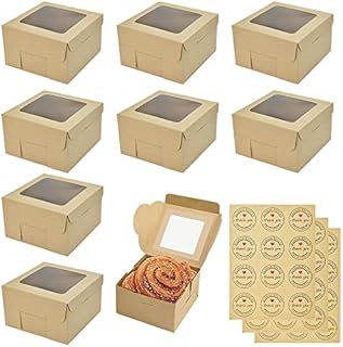RECHCIGA 25PCS Bakery Boxes with Window Kraft Paper Cake Boxes Single Cupcake Boxes Mini Pastry Boxes Brown Kraft Gift Box with Sticker for Cookies Pie Cupcakes Bread Candy Slice Gifts Packaging
