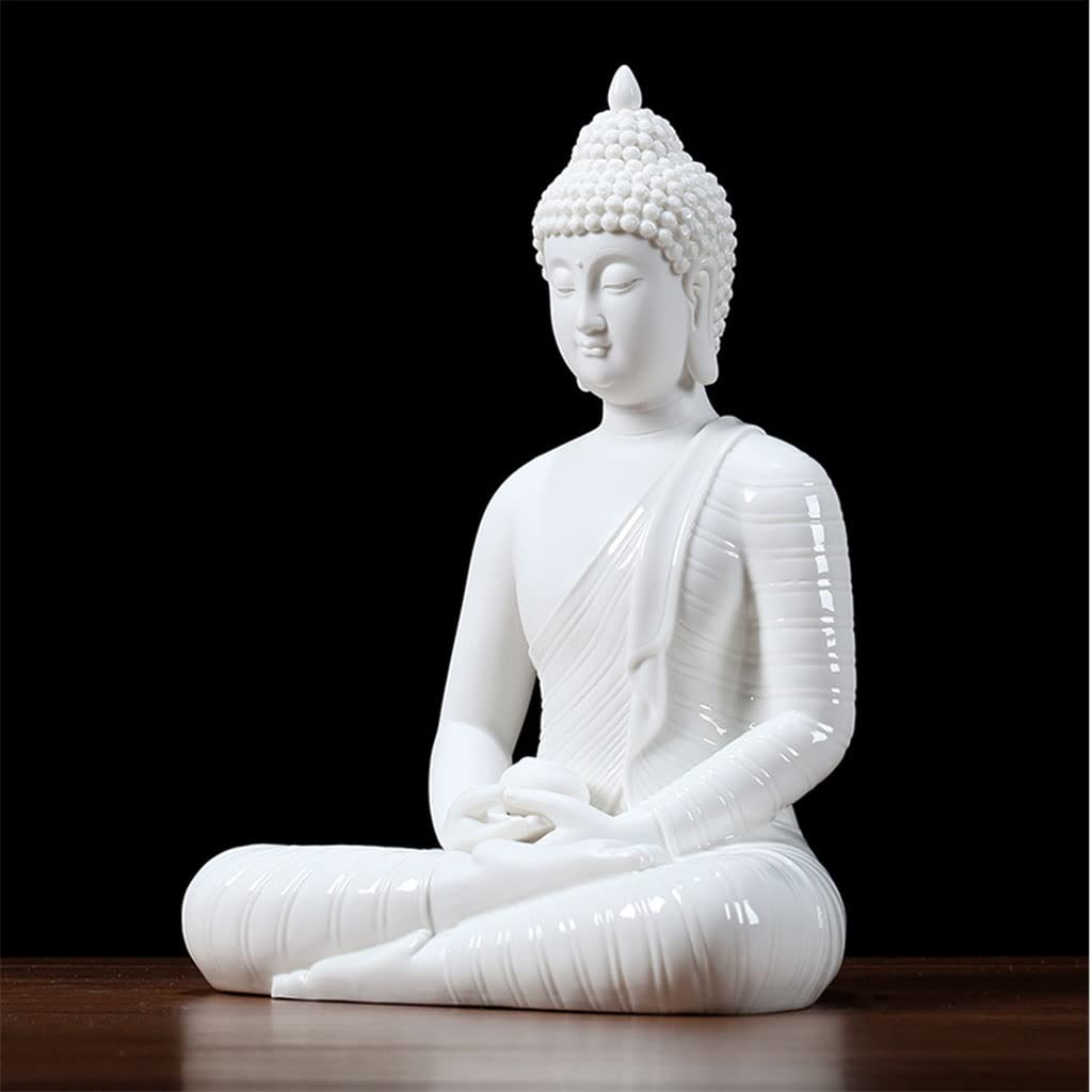 Foxi Statua Del Buddha Seduta For La Decorazione Domestica, 12 "Statua Di Buddha In Porcellana Bianca Da 12", Grande Scultura Interna For Meditazione, Decorazione Feng Shui For La Pace E L'armonia