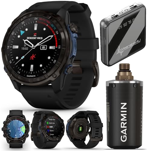 Wearable4U Garmin Descent Mk3 & Mk3i 51 mm & 43 mm w/T2 Transceiver: Titanium Dive Computer | Up to 25 Days Battery Life, AMOLED Display, GPS Smartwatch & Gift Bundle (010-02752-10)