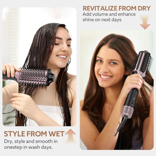 Image of 2-in-1 Blow Dryer Brush & Hair Straightener, Ionic & Ceramic Thermal Brush with Adjustable Heat & Cool Shot, 110000 RPM Motor High-Speed Motor for Frizz-Free, Smooth & Voluminous Hair, Gray