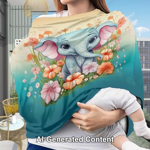 Image of ZFRXIGN Flower Elephant Baby Car Seat Covers, Nursing Cover Breastfeeding Scarf Cartoon Cute Stretchy Coverage, Infant Stroller Cover for Boys Girls