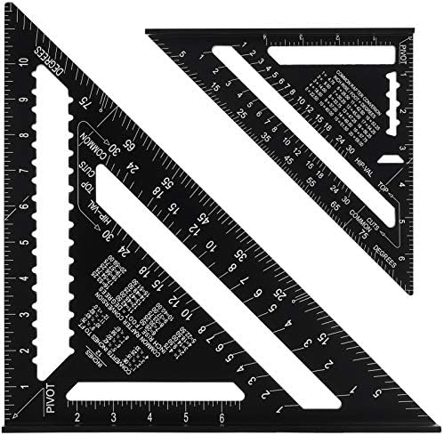 Opopark 2pcs Rafter Square 12 inch 7 inch Imperial Speed Square Aluminum Triangle Ruler Square Protractor Woodworking Square Layout Measuring Tool for Engineer Carpenter Black