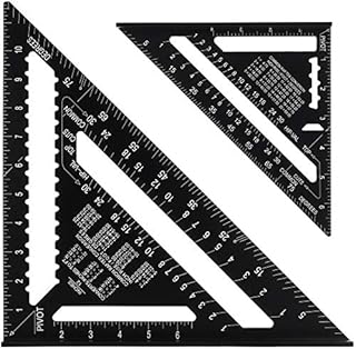 Opopark 2pcs Rafter Square 12 inch 7 inch Imperial Speed Square Aluminum Triangle Ruler Square Protractor Woodworking Square Layout Measuring Tool for Engineer Carpenter Black