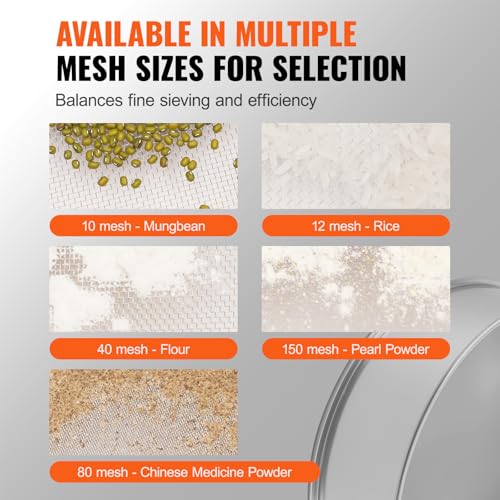 Image of VEVOR Flour Sieve, 80 Mesh Strainer, 304 Stainless Steel Fine Mesh, Dia. 12.6 inch, inchSifter for Baking, 5 Sizes Mesh hole for Mungbean, Rice, Flour, Pearl Powder