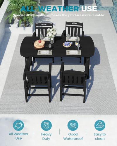 Image of Ciokea HDPE Outdoor Dining Set of 4, Patio Table and Chairs Sets, Black